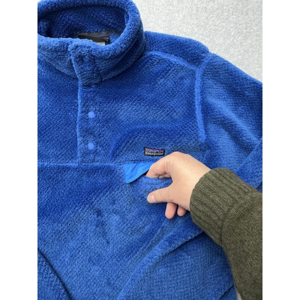Patagonia Fleece Jacket Kids XL 14 Blue Snap Pullover Pocket Warm Winter Outdoor - Picture 3 of 12